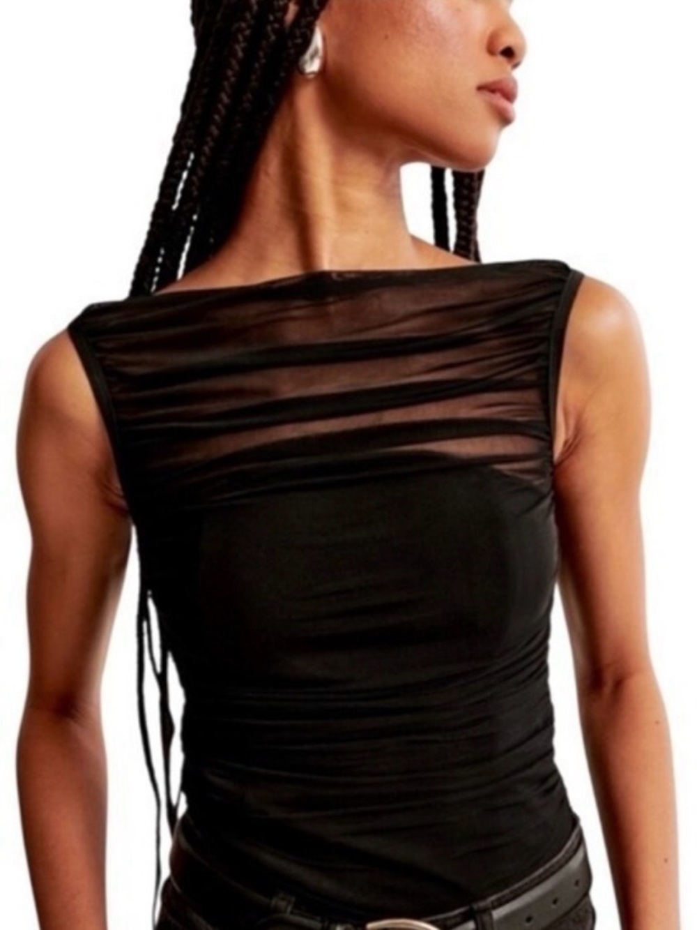 Sheer Yoke Black Sleeveless Top